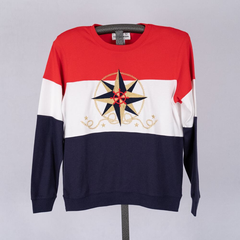 Vintage Cathy Daniels Top Size MEDIUM Nautical Patriotic Top Red White & Blue